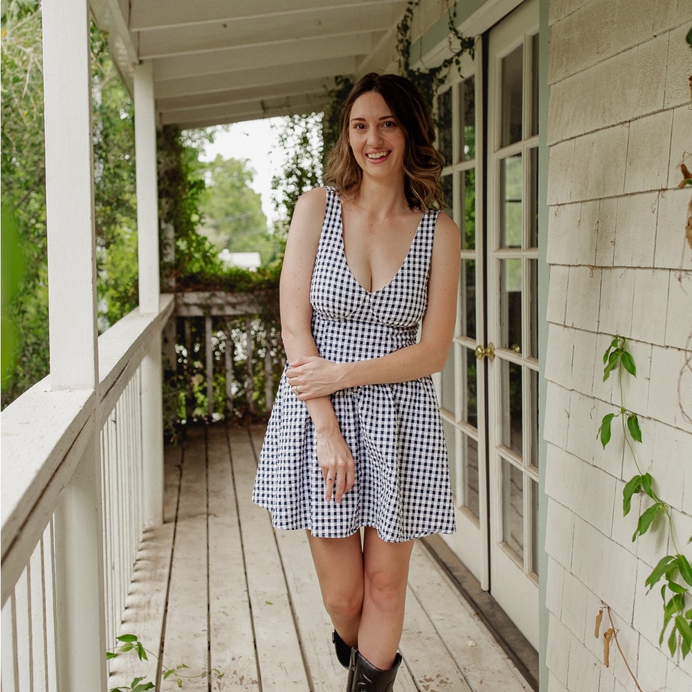 No Boundaries Black & White Gingham Smocked Mini Dress